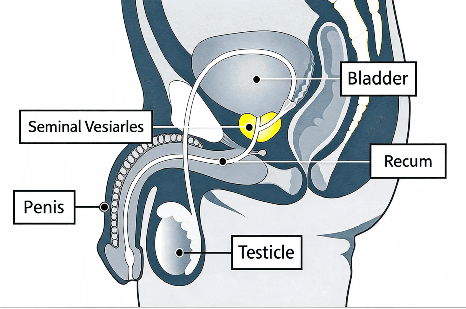 Diagram showing the position of the prostate below the bladder