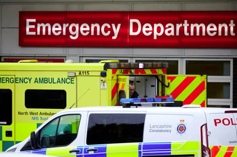Ambulances parked outside a hospital Emergency Department