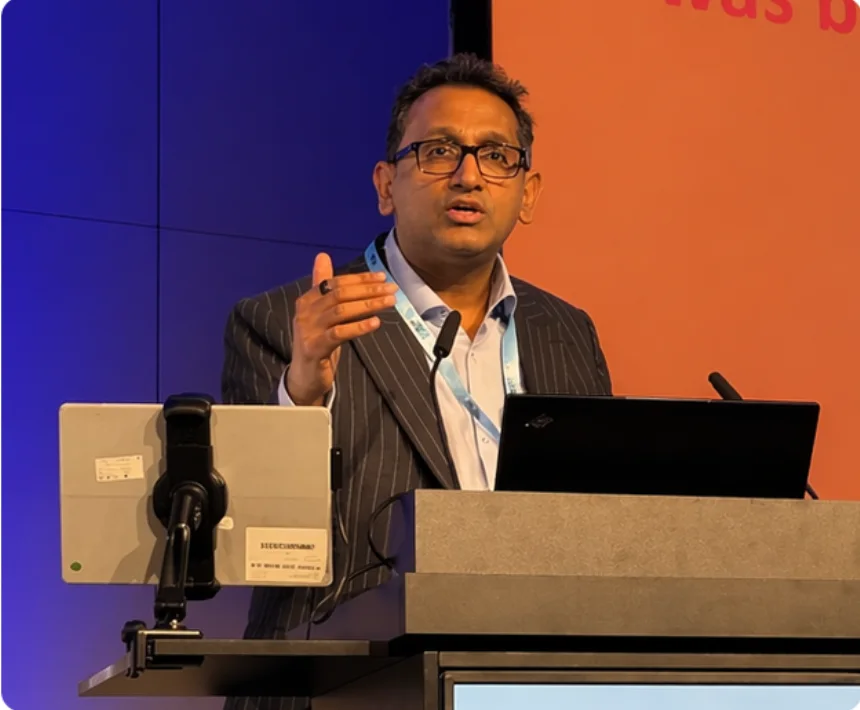 Professor Prasanna Sooriakumaran presenting at a medical conference